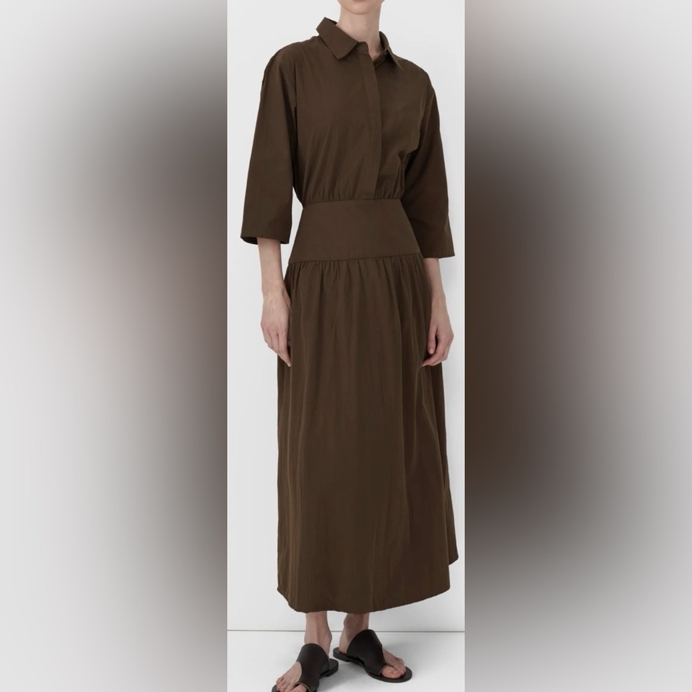 Recollection Brown Midi Dress with Gathered Waist